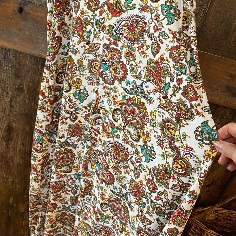 Catch My I Sz L Halter Yellow Red Paisley Maxi Cotton Spaghetti Straps Dress - Picture 6 of 8